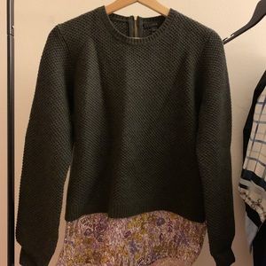 Jcrew olive sweater with floral trim